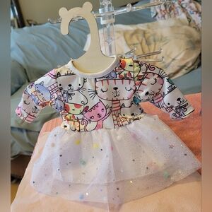 Adorable Cat Print Baby Doll Dress with Tulle Skirt